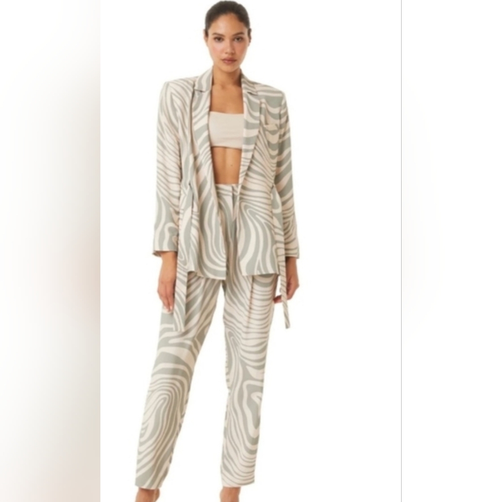 Misa Los Angeles Cream & Gray Zebra Swirl Patterned Trousers
